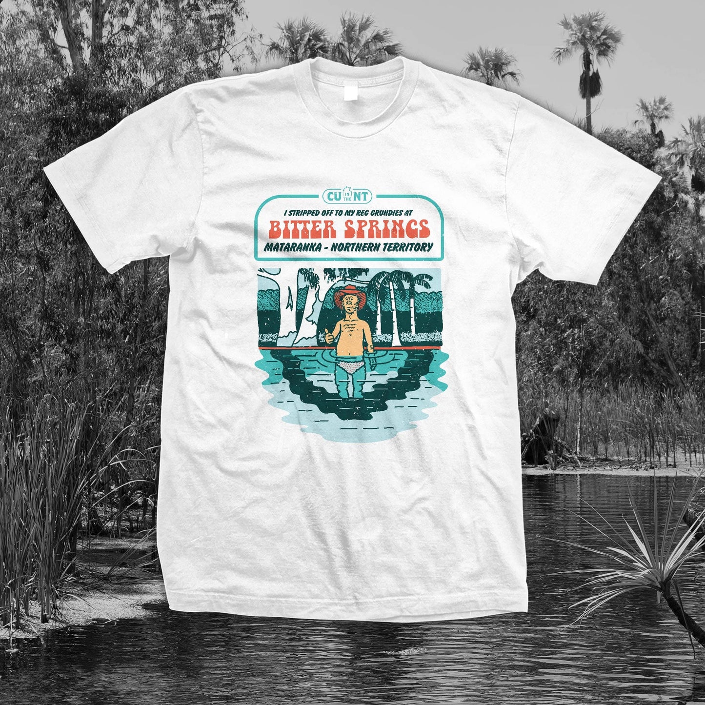 Destination Bitter Springs - White Tee Shirts NT Unofficial